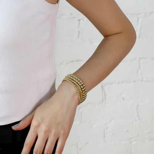 Vista 4 de Elegance 11 designs - Pulseras elásticas de cuentas redondas chapadas en oro de 14 quilates para mujer