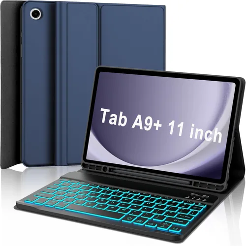 Vista 9 de Funda para Galaxy Tab A9 Plus con teclado 5G de 11 pulgadas 2023 (SM-X210/X216/X218), funda de teclado de tableta desmontable retroiluminada de 7