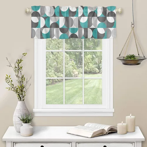 Vista 72 de Cortinas de cocina de Navidad, cenefa semitransparente ajustable con lazo, muñeco de nieve, copo de nieve, bolsillo para barra, tratamiento