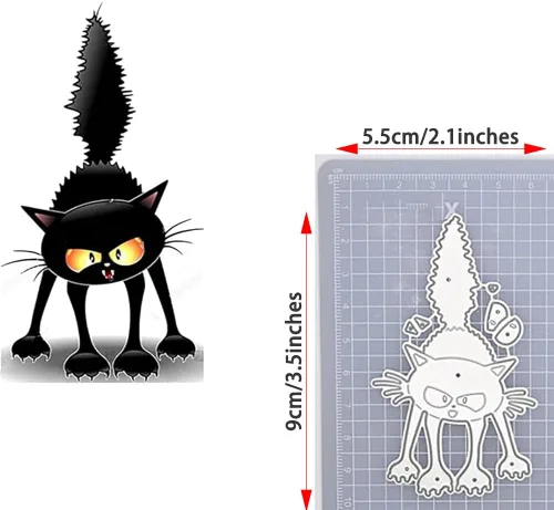 Vista 7 de 4 piezas de troqueles de metal para gatos negros para hacer tarjetas, adorable mascota de Halloween, gato, animales, troquelado, plantilla