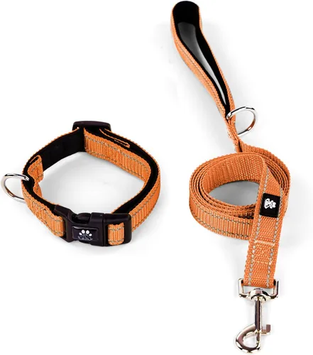 Vista 18 de IVY&LANE Juego de collar y correa reflectante para perro, collares de perro acolchados de neopreno ajustable para cachorros, collar de nailon