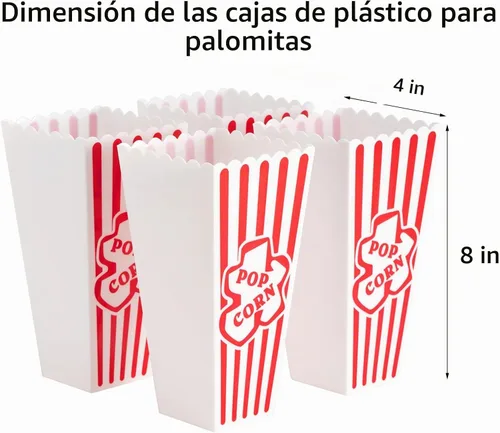 Vista 2 de RAYMEA Recipientes de plástico para palomitas de maíz, cajas reutilizables de estilo retro a rayas rojas y blancas para noche de cine de 4 x 8