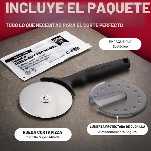 Vista 8 de Cortador de Pizza KitchenStar - Cuchillo de corte de acero inoxidable 304 con hoja súper afilada, mecanismo de eje anti-vacilación, mango ergonómico