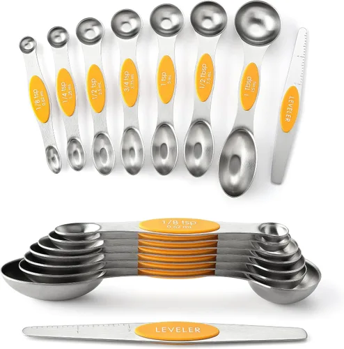 Vista 10 de Spring Chef Juego de cucharas medidoras magnéticas de acero inoxidable con imanes N45 fuertes, accesorios de cocina de metal resistente para hornear