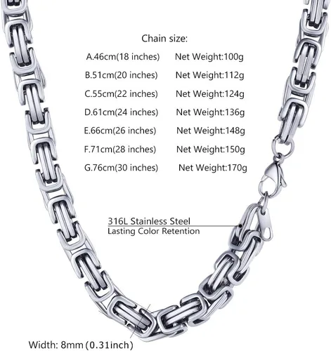 Vista 5 de PROSTEEL Collar de acero inoxidable de 0.1570.315 pulgadas para hombres y mujeres, elegante y fresco, cadena bizantina, tono negro, dorado