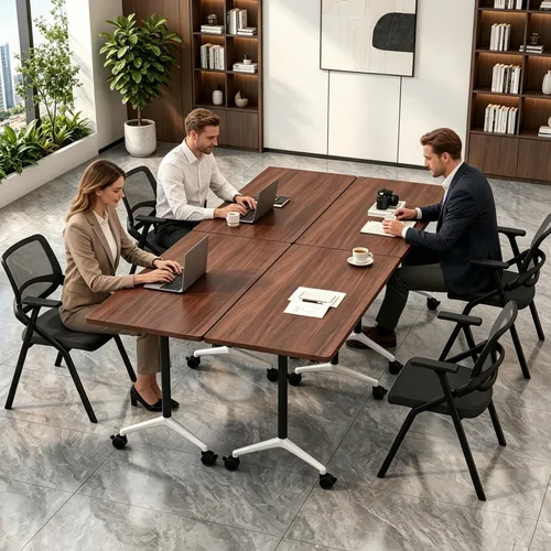 Vista 2 de 6 Pack Folding Conference Tables,55.1" Mobile Training Tables Walnut