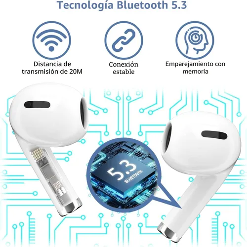 Vista 2 de Auriculares inalámbricos, auriculares Bluetooth, auriculares con cancelación de ruido, auriculares 3D 4, auriculares intrauditivos con graves