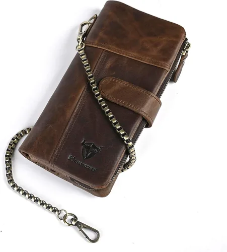 Vista 82 de Genuino Caballo Loco Cuero Regalo de Viaje Moneda Bolsillo Tarjetero Organizador Largo Cadena Rfid Cartera Monedero Con Broche Para Hombres Hombres