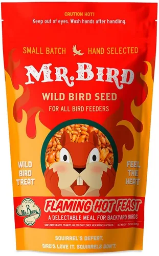 Vista 9 de Mr. Bird Flaming Hot Feast - Bolsa pequeña de semillas sueltas de 2 libras Semillas de aves silvestres de pimiento picante para comederos