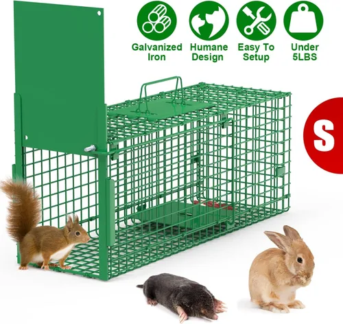 Vista 2 de 26in Single Door Humane Live Animal Trap Cage for Small Cats Rabbits
