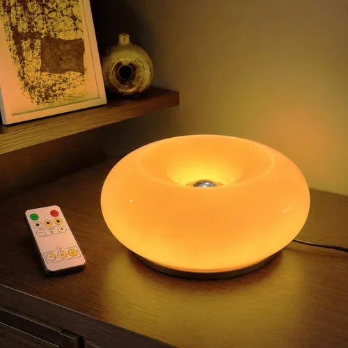 Vista 8 de Lámpara de mesa de cristal naranja quemado con huevo de tarta de huevo, luz de escritorio cromada con pantalla de globo, accesorio de iluminación