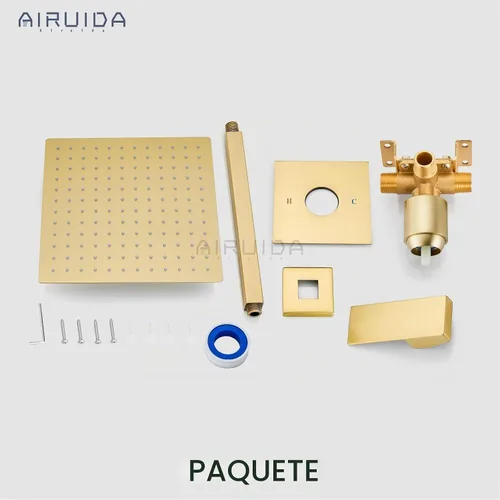 Vista 9 de Airuida Juego de grifo de ducha dorado cepillado de 10 pulgadas, sistema