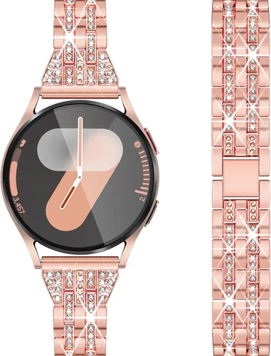 Vista 10 de Correa de diamantes compatible con Samsung Galaxy Watch 4 5 FE - Correa de 1.575 pulgadas con protector de pantalla, 0.787 pulgadas de liberación