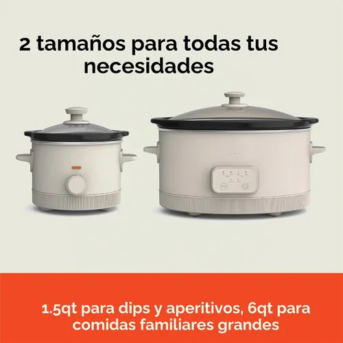 Vista 2 de BELLA Olla de cocción lenta de 1.5 cuartos de galón + olla de cocción lenta programable de 6 cuartos de galón, revestimiento antiadherente