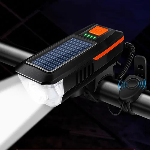 Vista 8 de Faro de bocina de bicicleta solar / USB de doble carga para bicicleta, luz de bocina de bicicleta de alto brillo, impermeable, luz de bocina
