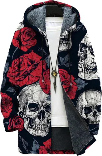 Vista 4 de Mens Hooded Cardigan Japanese Art Zip Up Long Sleeve Sweater Hoodie Dragon Print Coat with Pockets