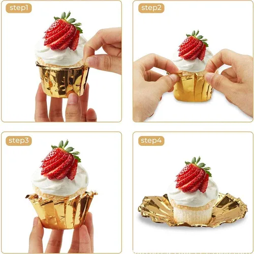 Vista 3 de Copas de papel de aluminio para cupcakes, 50 piezas desechables Ramekin MuffinBaking Tazas pequeñas tazas de aluminio para cupcakes Ramekin Holder
