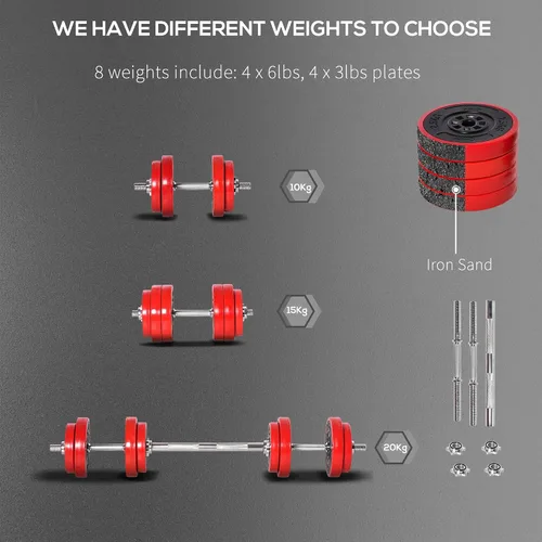 Vista 8 de Soozier Adjustable Dumbbell Set, Convertible to Barbell Weight Set for Home Gym Women and Men Weight Lifting Training.