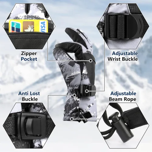 Vista 2 de Guantes para clima frío, guantes de esquí, guantes de nieve, guantes de invierno impermeables, hombres y mujeres, para padres e hijos