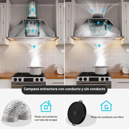 Vista 3 de BRANO Campana extractora de inserción, campana de ventilación de cocina integrada de 900 CFM con control de voz, gestos y táctil, ventilador