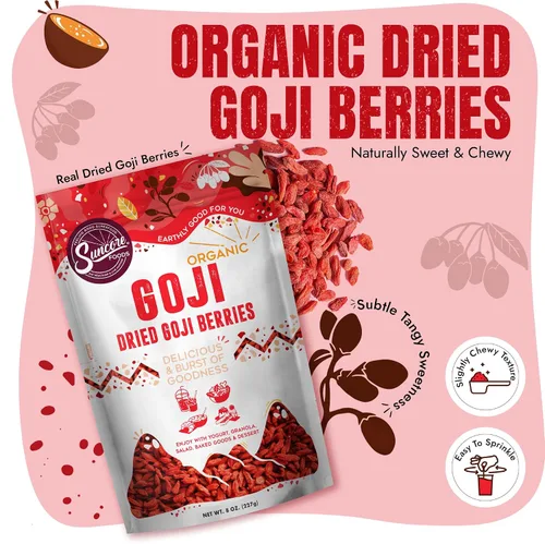Vista 3 de Suncore Foods Bayas de Goji orgánicas, veganas, resellables de 8 onzas
