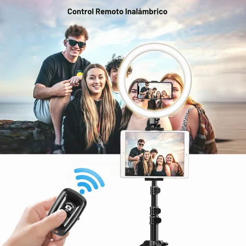 Vista 6 de Elitehood Anillo de luz de 12 pulgadas con soporte de trípode (72 pulgadas de alto) y soporte para iPad/teléfono, luces LED de círculo para selfie
