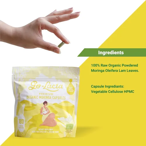 Vista 2 de Go-Lacta Cápsulas de moringa 100% orgánicas de primera calidad para lactancia materna - Construye el suministro de leche materna antes