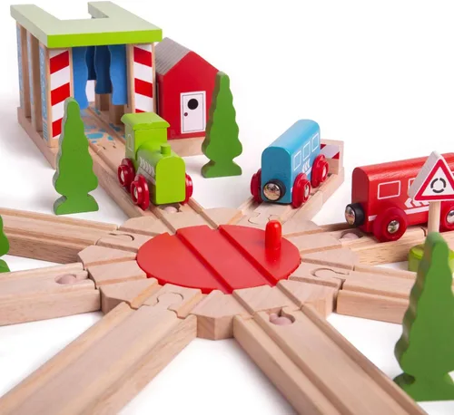 Vista 2 de Bigjigs Rail Tocadiscos de 8 vías: otras marcas principales de rieles de madera son compatibles