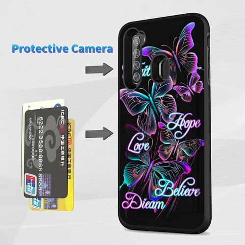 Vista 5 de Funda tipo cartera para Samsung Galaxy A21 (6.5 pulgadas), Galaxy A21 con soporte para tarjeta abatible, funda protectora de doble capa híbrida