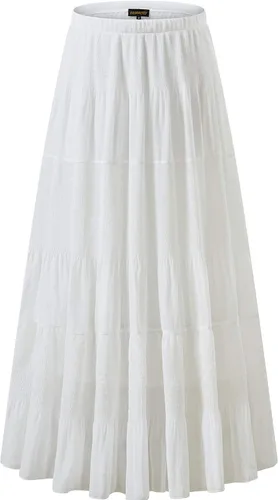 Vista 54 de NASHALYLY - Faldas largas de gasa, acampanadas, plisadas, con cintura alta y elástica para mujer Albaricoque Rosa Floral