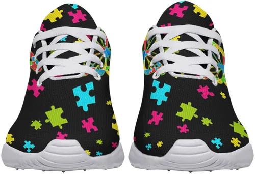 Vista 3 de Sonzj-II Zapatos de concientización sobre el autismo para mujer y hombre, ligeros, para correr, autismo, rompecabezas, tenis, caminar, gimnasio