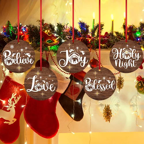 Vista 7 de Adorno de Navidad de Alegría, Belén, Biblia de Jesús de cerámica para árbol colgante, decoración cristiana, relleno de calcetín de regalo de Navidad
