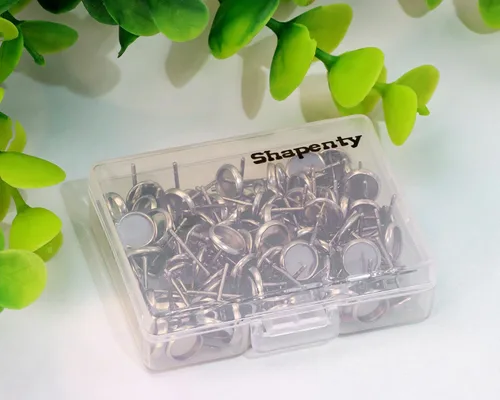 Vista 5 de Shapenty Aretes de bisel de cabujón en blanco de acero inoxidable, postes planos y redondos, bandeja de bisel para aretes de resina epoxi, bricolaje