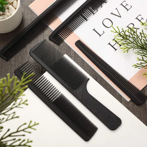 Vista 7 de Peine de corte de pelo, 5 piezas, peine de peluquería para peluquería, dientes finos, juego de cepillos de pelo de carbono, antiestático, resistente