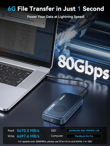 Vista 3 de ACASIS Carcasa SSD NVMe M.2 de 80 Gbps, con ventilador de refrigeración, compatible con USB4 V2.0, USB4 V1.0, USB3.2/3.1/3.0 (TB501 Pro)