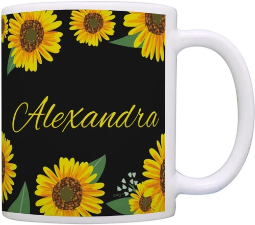 Vista 2 de Personalized Gifts Taza floral amarilla su texto personalizado taza de café taza de café de cerámica taza de té de cerámica 11oz