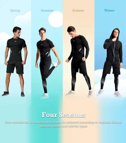 Vista 7 de BOOMCOOL Conjuntos de entrenamiento de 5 piezas que incluyen camisa de compresión, pantalones y chaqueta con capucha para hombres, deportes al aire
