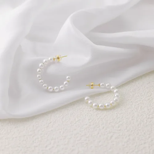 Vista 8 de Gacimy Aretes de aro de perlas para mujer con poste de plata de ley 925