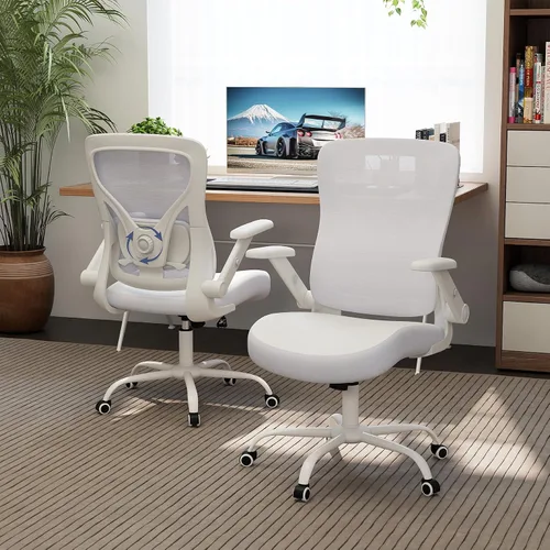 Vista 9 de ralex-chair Silla de oficina ergonómica con soporte lumbar ajustable, silla de escritorio con respaldo de malla y asiento de piel sintética, silla