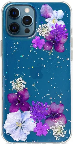 Vista 33 de Abbery - Funda diseñada para iPhone 12/12 Pro con purpurina, transparente y linda con diseño de mariposa, correa para la muñeca, brillante