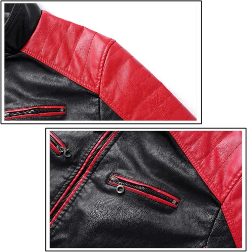 Vista 5 de ROSANI Can-am - Chaqueta de piel sintética para hombre, con cuello alto, con forro polar, chaqueta de motocicleta con cremallera A, talla XL