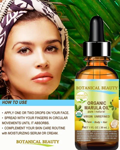 Vista 3 de Botanical Beauty Aceite orgánico de MARULA para crecimiento salvaje, 100% virgen natural puro, sin refinar, humectante prensado en frío para cara
