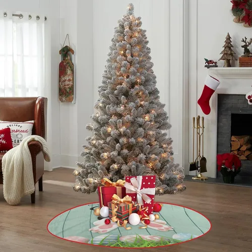 Vista 5 de Falda de árbol de Pascua, huevos de conejo de Pascua, falda de árbol de Navidad, tapete para fiestas de vacaciones, decoración de interiores