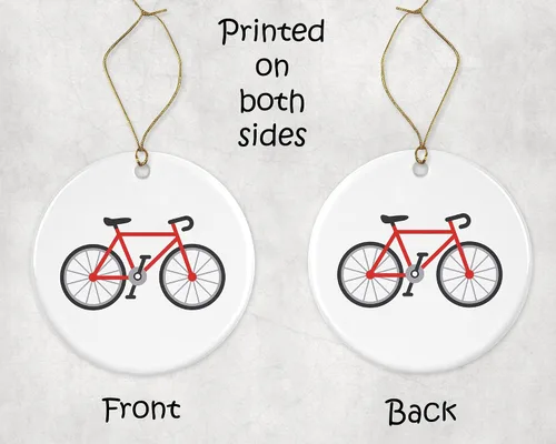 Vista 3 de Bicicleta – Ciclismo – Adorno de Navidad – Adorno de Navidad – Adorno de cerámica – Regalo para bicicleta ama para él, su esposa marido impreso