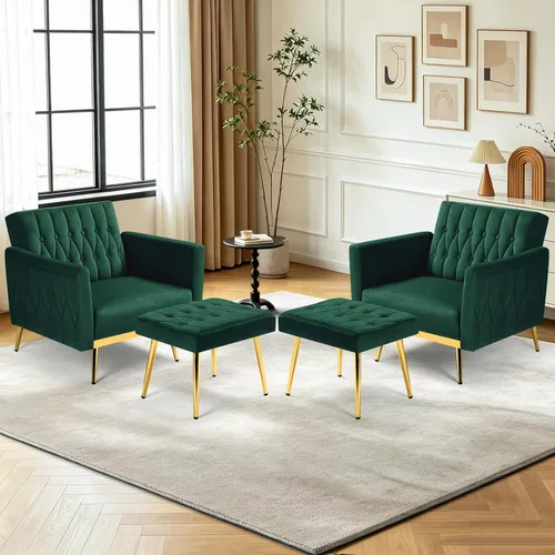 Vista 26 de 2 Pieces Velvet Chairs w/Adjustable Backrest & Ottoman, Baby Blue Azul bebé