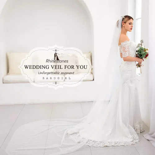 Vista 5 de BAROGIRL - Peine para velo de novia con diseño de velo de catedral de novia de 1 nivel diseño de diamantes de imitación de boda para novias 118 in