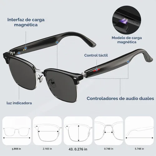 Vista 6 de Gafas de sol inteligentes Bluetooth con traducción y protección UV400