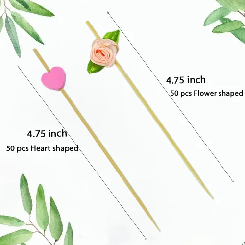 Vista 5 de Paquete de 100 palillos de dientes elegantes para aperitivos de 4.7 pulgadas de largo, palillos de cóctel de bambú de 4.7 pulgadas de largo, corazón