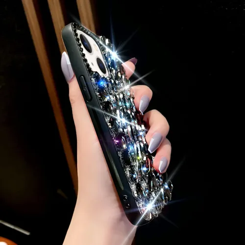 Vista 4 de Funda para iPhone 13 para mujer (6.1 pulgadas), funda de lujo muy brillante con diamantes de imitación de cristal brillante 3D en la cubierta