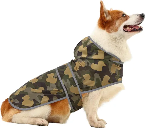 Vista 49 de Impermeable para perros pequeños y cachorros, chaqueta impermeable con capucha con tiras reflectantes, agujero para la correa y poncho de ajuste